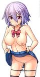  breasts character_request cum cum_in_pussy cumdrip cumdrip_onto_panties highres large_breasts lavender_hair nipples ooyama_kina panties panty_pull phantasy_star phantasy_star_online_2 red_eyes ribbon skirt skirt_lift solo thighhighs underwear 