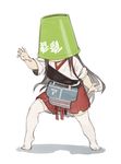  akagi_(kantai_collection) bucket bucket_on_head japanese_clothes kantai_collection kodama_(wa-ka-me) long_hair muneate object_on_head repair_bucket solo standing thighhighs white_background white_legwear 