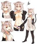  animal_ears blush cat_ears cat_tail character_sheet claws downscaled dress fang looking_at_viewer md5_mismatch navel original panties pink_panties plan_(planhaplalan) resized signature sketch tail tears topless underwear white_dress white_hair 