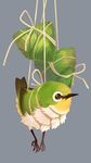  artist_name bird bound commentary_request era_(traveling_bird) full_body grey_background japanese_white-eye no_humans original shibari simple_background solo string tied_up zongzi 