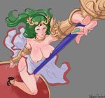  1girl areolae bracelet breasts breasts_outside female from_above galactic_overlord green_eyes green_hair high_heels jewelry kid_icarus large_breasts long_hair nail_polish nipple_piercing nipples palutena perspective puffy_nipples solo topless 