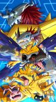  agumon android armor bandai botamon chibi claws digimon digimon_adventures dragon evolution fangs green_eyes greymon helmet horns koromon metalgreymon monster muscle red_eyes red_hair rocket shield tail wargreymon weapon 