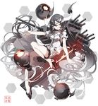  anchorage_water_oni bare_shoulders black_hair dress gradient_hair horns kantai_collection long_hair machinery md5_mismatch multicolored_hair nine_(liuyuhao1992) orange_eyes overskirt pale_skin red_eyes shinkaisei-kan solo very_long_hair white_dress white_hair white_skin 