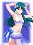  bikini bikini_skirt blue_eyes blue_hair bracelet braid cosplay earrings flower go!_princess_precure guchiaki hair_flower hair_ornament halter_top halterneck jewelry kaidou_minami long_hair love_live! love_live!_school_idol_project natsuiro_egao_de_1_2_jump! navel necklace precure shiny shiny_skin sonoda_umi sonoda_umi_(cosplay) swimsuit 