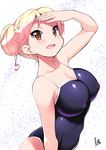  bakuon!! blonde_hair breasts competition_school_swimsuit covered_nipples hachinoko hair_bun highres large_breasts one-piece_swimsuit red_eyes school_swimsuit short_hair solo suzunoki_rin swimsuit 