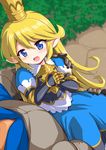  :d blonde_hair blue_dress blue_eyes blush breastplate carrying charlotta_fenia crown dress gauntlets granblue_fantasy long_hair marugoshi_(54burger) open_mouth pointy_ears princess_carry smile very_long_hair 
