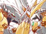  armor bandai battle claws digimon dragon fighting full_armor green_eyes horns no_humans solo sword victorygreymon wargreymon weapon 