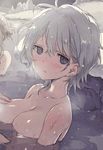  aislinn_wishart animated animated_gif blush breasts cinemagraph cleavage expressionless hana-kagume hand_on_own_chest kosegawa_shiromi large_breasts looking_at_viewer lowres multiple_girls nude onsen partially_submerged saki smile snow snowflakes snowing solo_focus towel water 
