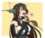  :o black_hair blush breasts collar elbow_gloves fingerless_gloves gloves headgear heart ikeshita_moyuko kantai_collection large_breasts long_hair nagato_(kantai_collection) red_eyes squirrel surprised 