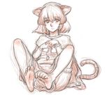  animal_ears barefoot capelet dress feet gem jewelry kuro_suto_sukii limited_palette mouse_ears mouse_tail nazrin neckerchief pendant sitting soles solo tail touhou 