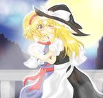  alice_margatroid ascot bad_id bad_pixiv_id blonde_hair blue_eyes blush braid capelet chi-chi closed_eyes couple hairband hat hug kirisame_marisa kiss long_hair multiple_girls sash short_hair side_braid touhou witch_hat yuri 