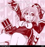  :d alternate_costume alternate_hairstyle baton broken bunny commentary_request cosplay dress gloves headgear kantai_collection looking_at_viewer machinery monochrome numbered open_mouth pink sazanami_(kantai_collection) short_hair smile solo sumeragi_hamao tatsuta_(kantai_collection) tatsuta_(kantai_collection)_(cosplay) twitter_username 