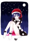  between_legs blob blue_eyes blue_hair doremy_sweet dream_soul dress full_moon hand_between_legs hat moon nightcap pom_pom_(clothes) short_hair short_sleeves sitting sky smile socks solo soooooook2 star_(sky) starry_sky tail tapir_tail touhou 