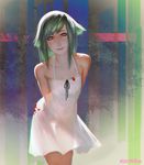  arms_behind_back artist_name blood bloody_clothes bloody_dress dress echilo freckles green_eyes green_hair hair_flaps highres looking_at_viewer open_mouth parted_lips saya saya_no_uta see-through see-through_silhouette smile solo sundress thigh_gap white_dress 