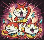  blue_fire cat fire gashi-gashi haramaki hitodama jibanyan komaneci multiple_tails no_humans notched_ear osomatsu-kun pose sharp_teeth sheeeh! tail tail-tip_fire teeth two_tails yellow_sclera youkai youkai_watch 