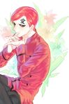  1boy anne_(taos323) artist_request gaara green_eyes hands_clasped looking_at_viewer naruto red_hair sitting solo tattoo 