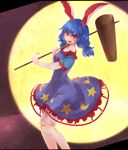  ambiguous_red_liquid animal_ears bloomers blue_hair bunny_ears dress hammer kine moon moonlight night night_sky open_mouth puffy_short_sleeves puffy_sleeves red_eyes seiran_(touhou) shikkoku_neko short_hair short_sleeves sky solo stain touhou underwear 