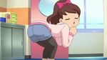  1girl animated animated_gif ass ass_shake brown_hair child eyes_closed kodama_fumika loop lowres ponytail shorts solo youkai_watch 