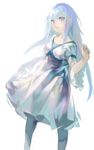  aoin blue_eyes borrowed_character dress highres lips long_hair original pantyhose parted_lips sketch solo white_dress white_hair 