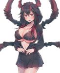  bikini black_hair blush breasts g.t gradient_hair hood hoodie huge_breasts insect_girl long_hair multicolored_hair open_mouth red_eyes red_hair simple_background skirt solo spider_girl spider_legs spider_web_print swimsuit unzipped white_background zipper 