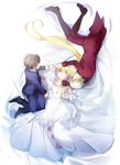  2boys aki_(neyuki41028) aldnoah.zero asseylum_vers_allusia black_hair blonde_hair closed_eyes dress green_eyes highres kaizuka_inaho long_hair multiple_boys short_hair silver_hair slaine_troyard 