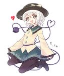  bad_id bad_pixiv_id black_legwear boots bow dated eyeball full_body grey_eyes hat hat_bow heart heart_of_string honotai komeiji_koishi long_sleeves looking_at_viewer open_mouth pantyhose shirt short_hair silver_hair simple_background skirt smile solo string third_eye touhou white_background wide_sleeves 