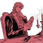 artist_name candle candlestand chair chin_stroking dated dio_brando formal holding jojo_no_kimyou_na_bouken kuren male_focus monochrome red solo stone_mask_(jojo) table 