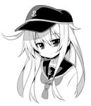  anchor_symbol ascot greyscale hair_between_eyes hat hibiki_(kantai_collection) highres kantai_collection long_hair looking_at_viewer monochrome neckerchief plover school_uniform serafuku simple_background solo upper_body white_background 