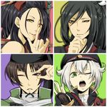  4boys black_hair brown_hair green_eyes hotarumaru ishikirimaru jirou_tachi makeup multiple_boys nail_polish purple_eyes tarou_tachi touken_ranbu white_hair wink yellow_eyes 