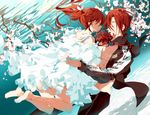  1girl bad_id bad_pixiv_id barefoot brother_and_sister closed_eyes dress flower free! long_hair loyalists matsuoka_gou matsuoka_rin ponytail red_hair rose siblings submerged underwater 