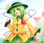  blush bow eyeball floral_print green_eyes green_hair hat hat_ribbon heart heart_of_string komeiji_koishi open_mouth ribbon ryuushou short_hair skirt smile solo third_eye touhou 