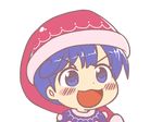  :3 :d blue_eyes blue_hair chibi doremy_sweet dot_nose gyate_gyate hat ikiyouz lowres nightcap open_mouth short_hair smile solo touhou transparent_background v-shaped_eyebrows 