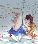  aurora_(disney) bare_legs barefoot blonde_hair blue_dress blue_eyes blush breasts brown_hair closed_eyes company_connection crossover disney dress feet fingering kokuchuutei legs long_hair mary_poppins mary_poppins_(character) medium_breasts multiple_girls nipples no_panties open_mouth pussy_juice short_hair sleeping_beauty smile tears translation_request yuri 