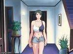  1girl animated animated_gif bible_black bouncing_breasts breasts cleavage large_breasts lowres minase_yukiko short_hair thong walking 