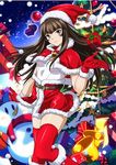  1girl brown_hair christmas costume female ikkitousen legs long_hair shiny shiny_clothes ten&#039;i_(ikkitousen) ten'i_(ikkitousen) 