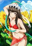  1girl bikini brown_hair female flower ikkitousen long_hair lowres sky swimsuit ten&#039;i_(ikkitousen) ten'i_(ikkitousen) water 