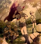  artist_name bandaid bandaid_on_knee boy_scout brown_hair commentary dutch_angle glasses grass hat highres male_focus multiple_boys noeyebrow_(mauve) original outdoors shoes short_hair shorts socks tree 