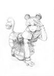  all_fours animal_ears basket blouse capelet greyscale hand_to_forehead highres long_sleeves looking_afar matumasima monochrome mouse mouse_ears mouse_tail nazrin open_mouth short_hair skirt skirt_set smile solo tail tail_hold touhou vest 