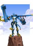  armor cannon claws cloud digimon digimon_frontier full_armor glowing glowing_weapon magnagarurumon male_focus mecha monster no_humans sky weapon 