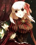  alternate_costume breasts dark_sakura dress fate/stay_night fate_(series) hair_ribbon large_breasts long_hair lowres matou_sakura red_eyes ribbon solo striped tamaki_(glass_bottle) vertical_stripes white_hair 