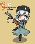  blush boots drum_magazine flamethrower fur_hat gun hat highres juutilainen_(milihime_taisen) long_skirt m/44_submachine_gun milihime_taisen military military_uniform silver_hair skirt smile submachine_gun tao_(kadoya) uniform weapon 