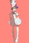  :3 bad_id bad_pixiv_id binan_koukou_chikyuu_bouei-bu_love! boots cosplay crossdressing dress fish full_body glasses green-framed_eyewear hat hireashi jakuzure_nonon jakuzure_nonon_(cosplay) kill_la_kill kinosaki_kou male_focus purple_hair red_eyes ringozaka_mariko shako_cap smile solo 