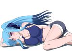  blue_hair long_hair lying lyrical_nanoha mahou_shoujo_lyrical_nanoha mahou_shoujo_lyrical_nanoha_a's mahou_shoujo_lyrical_nanoha_a's_portable:_the_battle_of_aces material-l multicolored_hair older purple_eyes simple_background solo two-tone_hair zerosu_(take_out) 