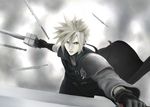  blonde_hair blue_eyes cloud_strife dual_wielding final_fantasy final_fantasy_vii final_fantasy_vii_advent_children first_ken fusion_swords gloves holding male_focus shoulder_pads siv_(kuroino) solo spiked_hair sword weapon 