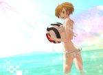  ball beachball bikini breasts brown_eyes brown_hair female_protagonist_(persona_3) hair_ornament hairclip hoe_(dbp) medium_breasts persona persona_3 persona_3_portable short_hair smile solo swimsuit 