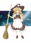  azuma_takeshi_(andon_kandelaar) blonde_hair braid broom brown_eyes hat highres kirisame_marisa solo touhou witch_hat 