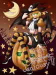  bad_id bad_pixiv_id bat_wings blonde_hair crescent_moon green_eyes halloween jack-o'-lantern mizuhashi_parsee moon navel ootsuki_wataru pointy_ears pumpkin solo star striped striped_legwear suspenders tail thighhighs touhou trick_or_treat wings yukkuri_shiteitte_ne 