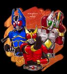  belt gun horns kamen_rider kamen_rider_blade_(series) kamen_rider_garren kamen_rider_gatack kamen_rider_kabuto_(series) kamen_rider_kuuga kamen_rider_kuuga_(series) male_focus moi_(yfvlibbl9i) multiple_boys pose trait_connection weapon 