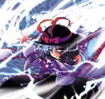  blue_hair hat hiyorimi lightning nagae_iku ribbon short_hair solo touhou 