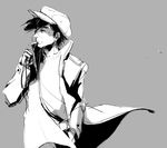  ashita_no_joe greyscale hand_in_pocket hat jacket male_focus monochrome moriofix mouth_hold solo yabuki_jou 